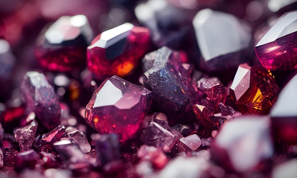 a group of garnet class of red crystals