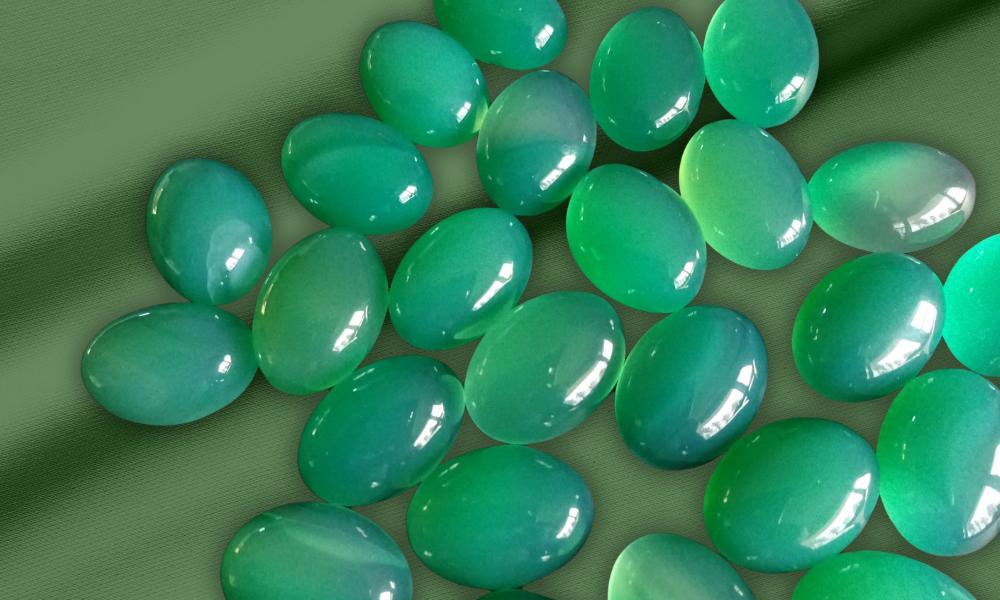 a group of oval shaped green agate