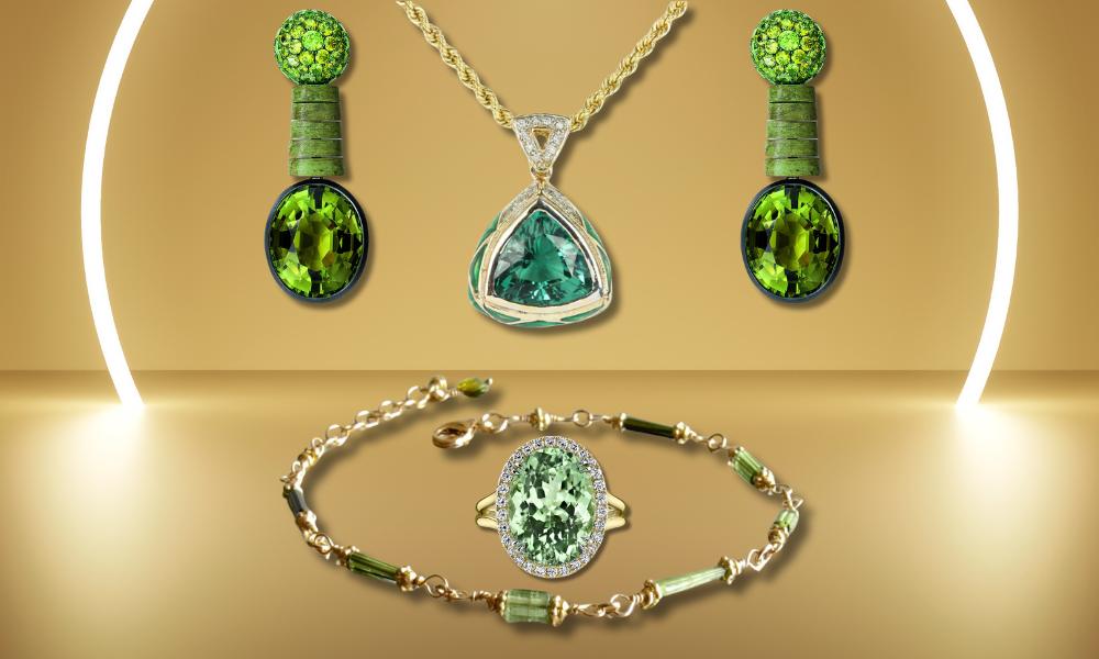 a close up of green tourmaline jewelry