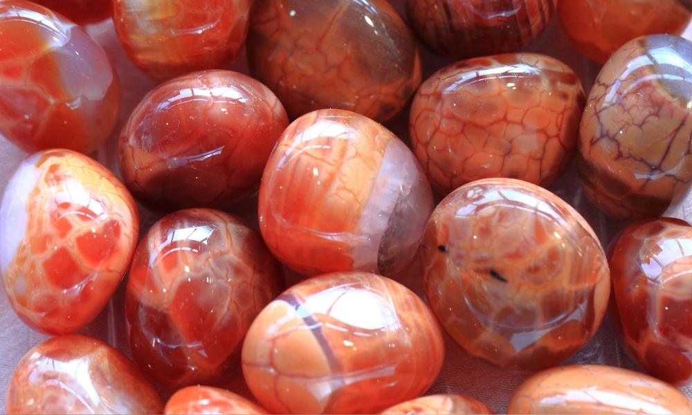 a group of red agate class of red crystals
