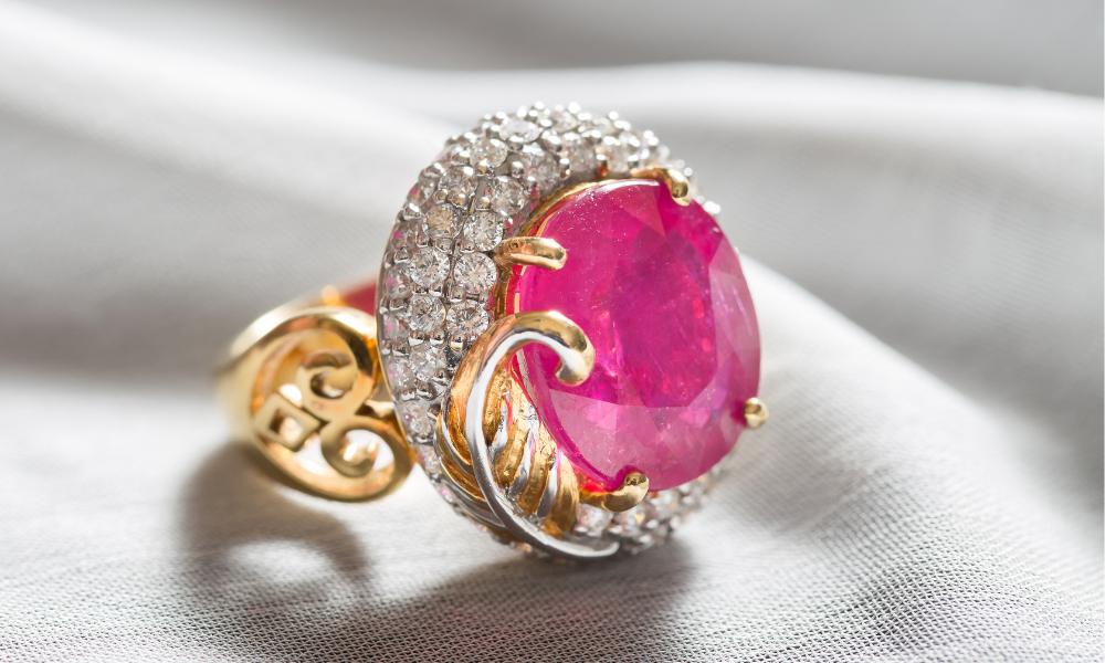 a close up of a beautiful pink sapphire ring