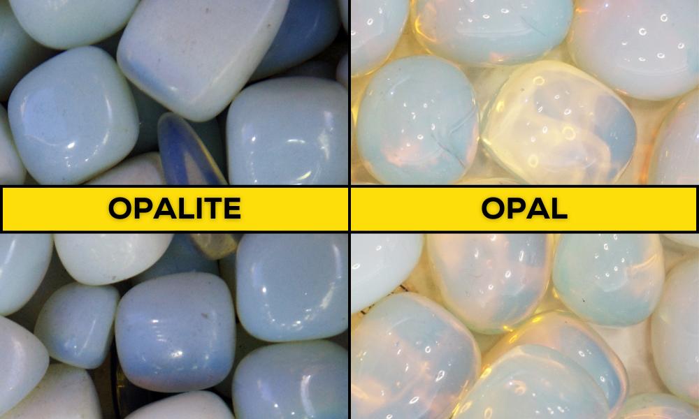 a collage of opalite and opal stones