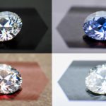 Comparison illustration showing white sapphire, diamond and moissanite gemstone appearances