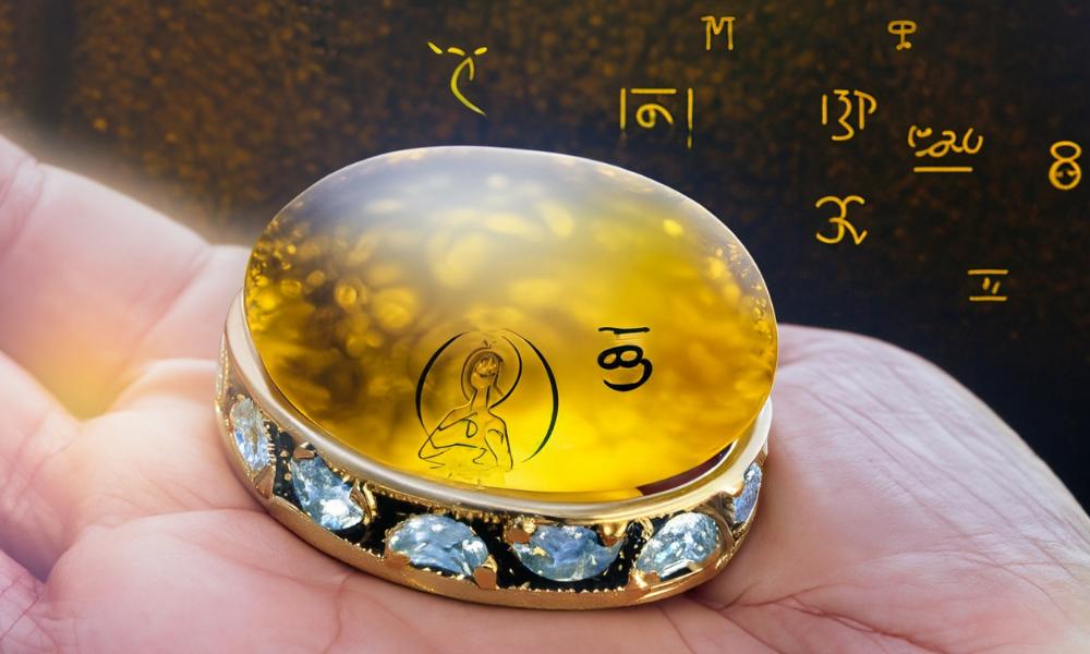 a hand holding a yellow sapphire ring