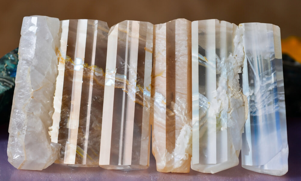a group of lemurian crystals, a part of a quartz family