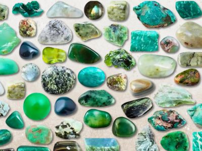 Green gemstone in a jewelry buying and identification illustration