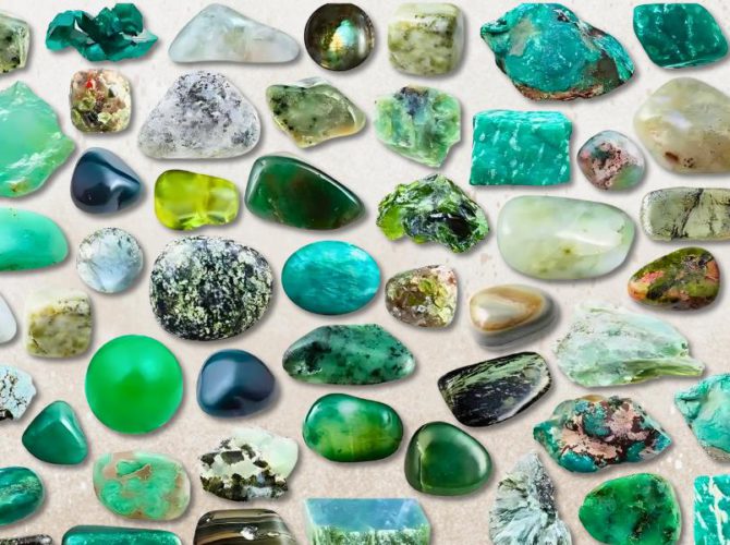 Green gemstone in a jewelry buying and identification illustration