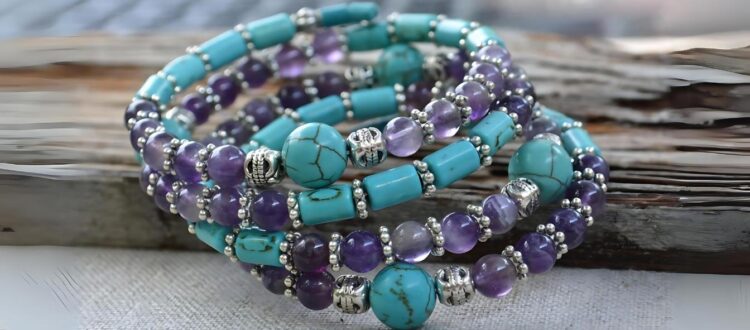 turquoise bracelets on wood