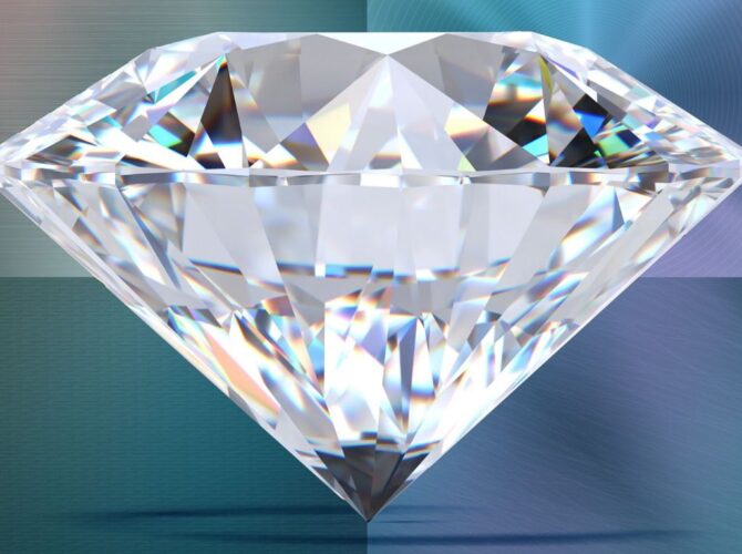 A shimmering diamond stone against a blue gradient background.