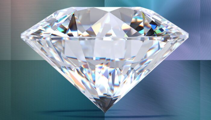 A shimmering diamond stone against a blue gradient background.