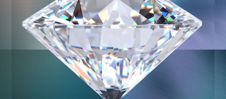 A shimmering diamond stone against a blue gradient background.