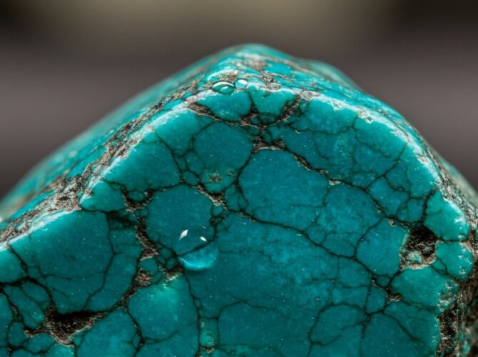 Close-up of a dark turquoise stone, showcasing its rich color and natural texture.