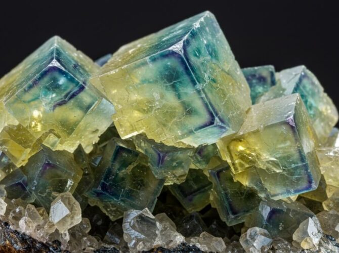 A person holding a piece of green and blue fluorite crystals, showcasing their vibrant colors and unique formations.